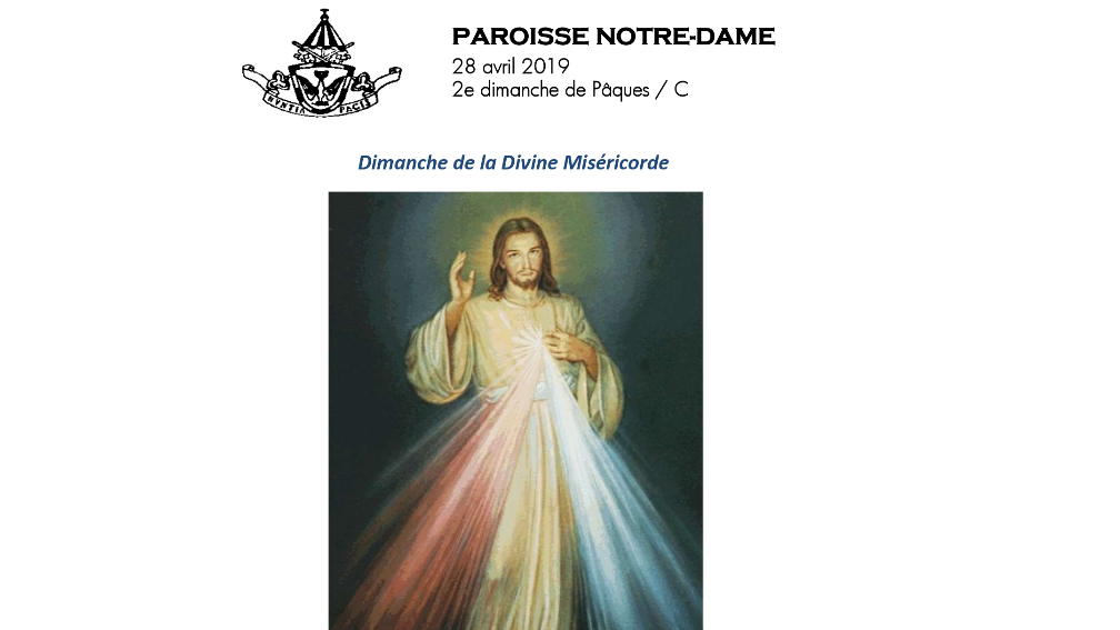 2ème Dimanche de Pâques – 28 avril 2019