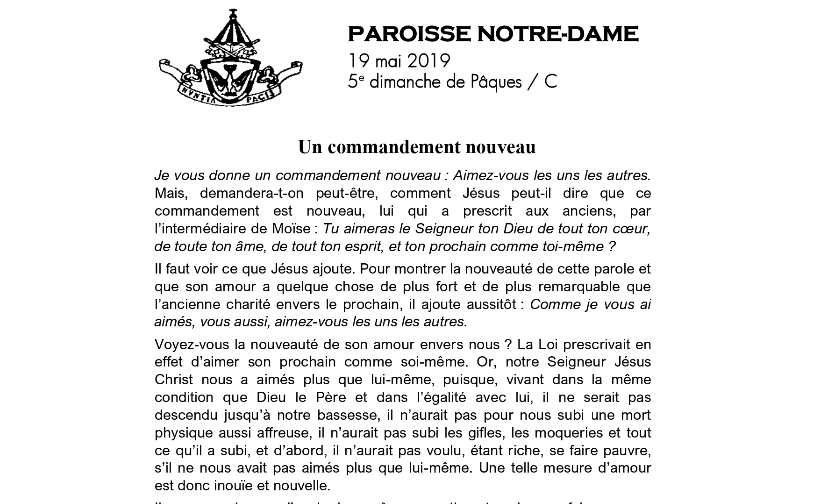 5e dimanche de Pâques – 19 mai 2019