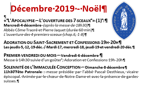 Les rendez-vous de décembre et janvier