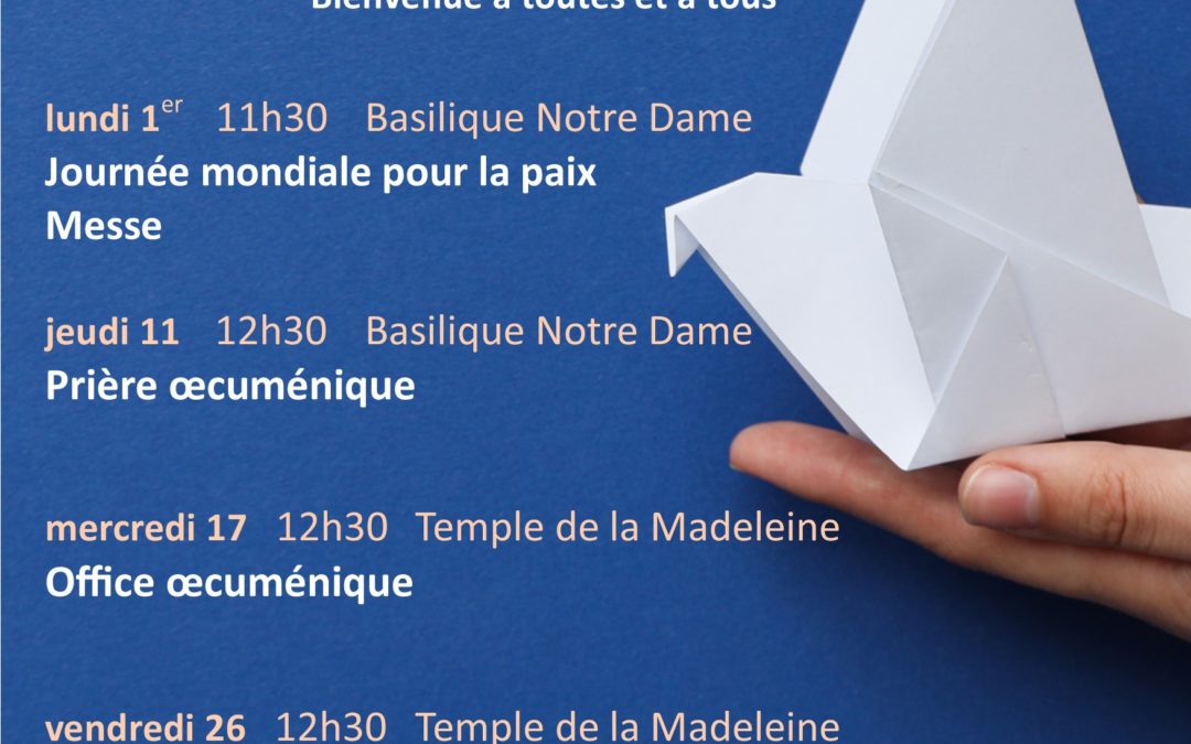 Temps de prière pour la paix – dimanche 1er janvier lors de la messe de 11h30